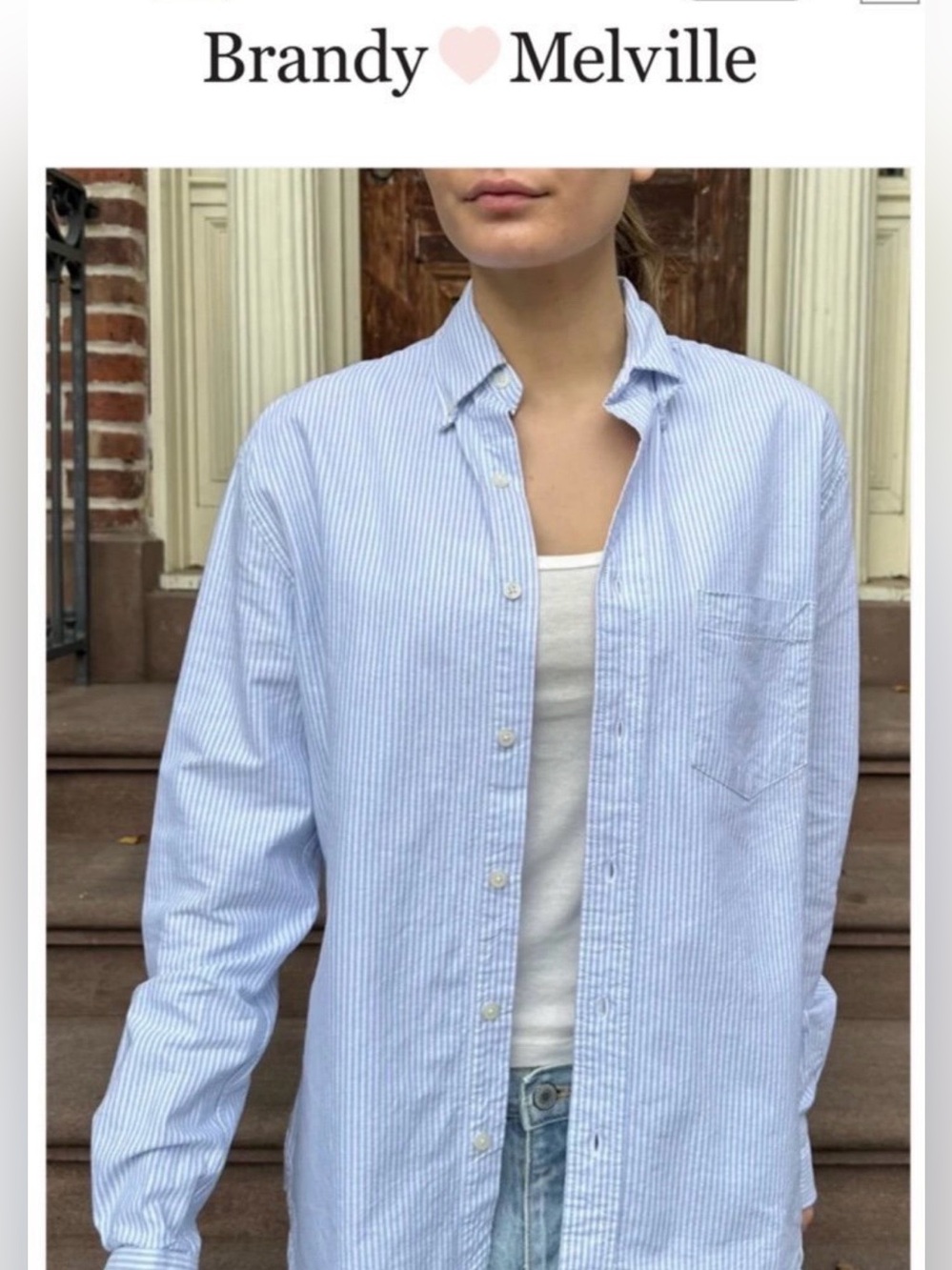Brandy Melville Long Sleeve Button Up Blue/White Striped Shirt - Women Sz Xs/S